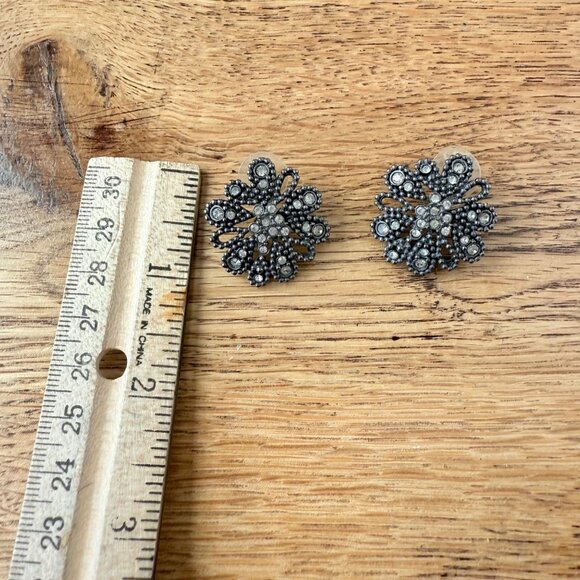 Chicos Silver-Tone Flower Crystal Stud Earrings - Picture 2 of 3